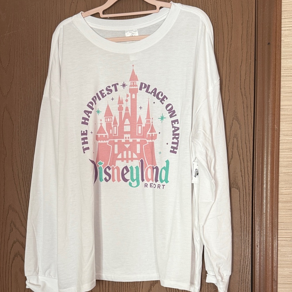 Disney White Long Sleeve Tee with Pink and Green Castle Design